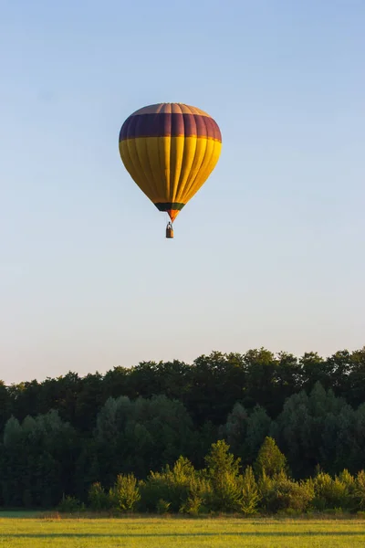 Kijev Ukrajna 2020 Hőlégballon Tiszta Nyári Égbolton Fák Felett Sárga — Stock Fotó