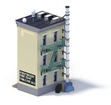 3D render düz izometrik blok binalar Infographic kavram kümesi. Özel şehir harita Oluşturucusu. Gölge beyaz zemin üzerine izole. Ev simgesini koleksiyonu. Piksel sanat. Bir mağaza ile konut