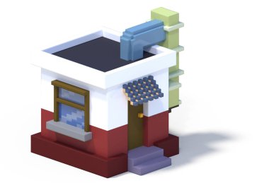 3D render düz izometrik blok binalar Infographic kavram kümesi. Özel şehir harita Oluşturucusu. Gölge beyaz zemin üzerine izole. Ev simgesini koleksiyonu. Piksel sanat. Bakım Binası