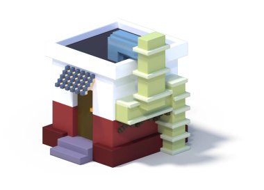 3D render düz izometrik blok binalar Infographic kavram kümesi. Özel şehir harita Oluşturucusu. Gölge beyaz zemin üzerine izole. Ev simgesini koleksiyonu. Piksel sanat. Bakım Binası