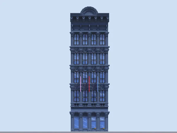 フラット等尺性ブロックの建物インフォ グラフィック コンセプトの レンダリングのセットです カスタムの都市通りビルダー 家アイコンのコレクション 建物のファサードの正面図 ピクセル アート レジデンス — ストック写真