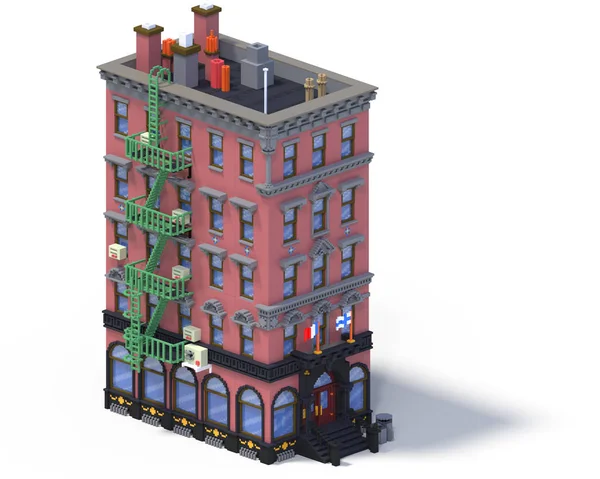 平面等轴砌块建筑的渲染集图表概念 自定义城市地图生成器 在白色背景上与阴影隔离 房子图标集合 像素艺术 典型的纽约大厦 — 图库照片