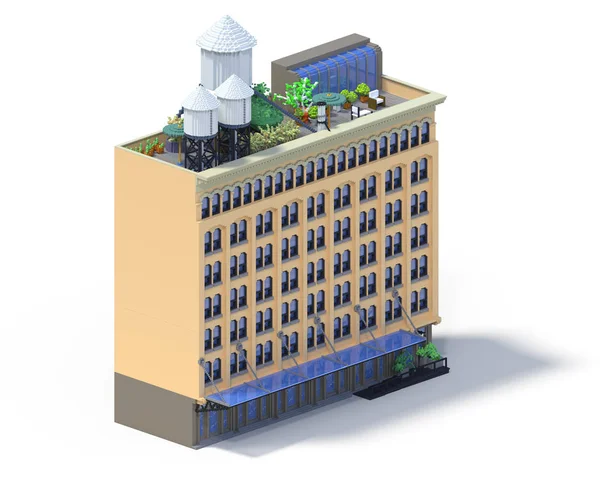 Rendering Σύνολο Επίπεδη Ισομετρική Μπλοκ Κτιρίων Infographic Έννοια Προσαρμοσμένη Πόλη — Φωτογραφία Αρχείου