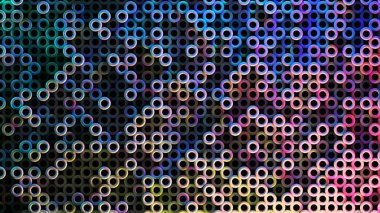 3D rendering abstract underwater corals. Cylinders randomly scattering on terraine. Modern generative illustration. Neon vivid colors. Graph array of data. Ortographic view top