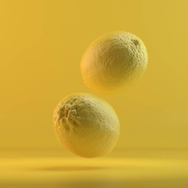İşleme limon. 3D tasarım mockup. Tüm nesneleri ve arka plan bir parlak renkte boyanmış. Tam tek renkli resimde. Toplam sarı renk.