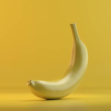 Muz işlenmesi. 3D tasarım mockup. Tüm nesneleri ve arka plan bir parlak renkte boyanmış. Tam tek renkli resimde. Toplam sarı renk.