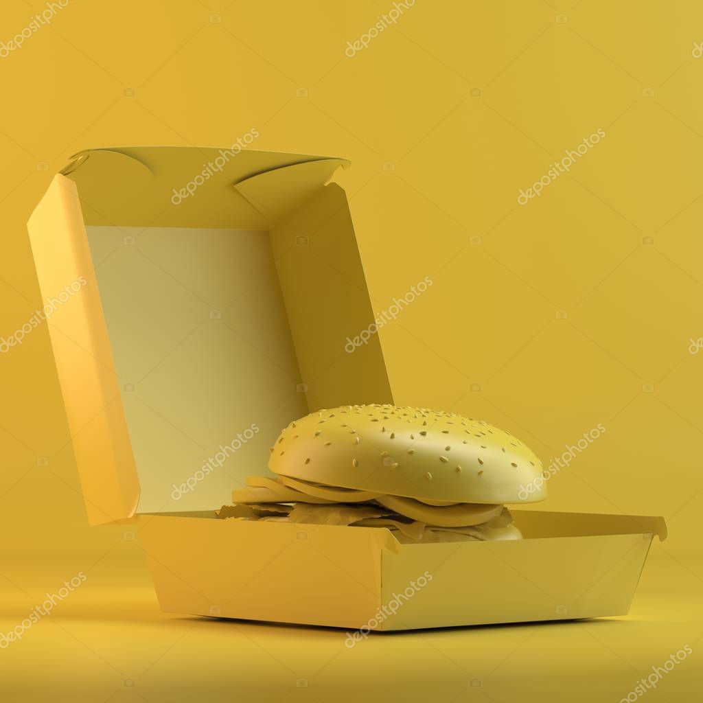 Download Rendering Of Burger In Paper Container 3d Design Mockup All Objects And Background Painted In One Bright Colour Full Monochrome Illustration Total Yellow Color 198699162 Larastock