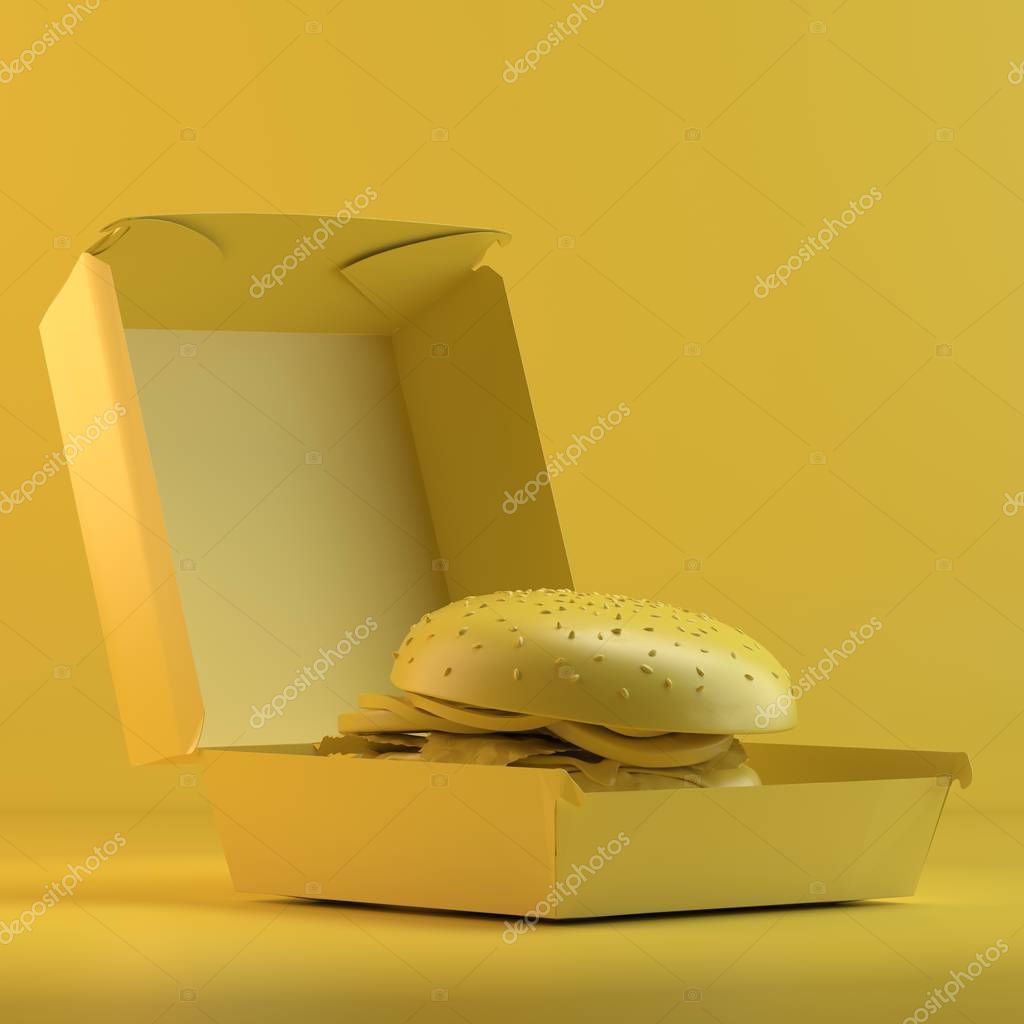 Download Rendering Of Burger In Paper Container 3d Design Mockup All Objects And Background Painted In One Bright Colour Full Monochrome Illustration Total Yellow Color 198699162 Larastock