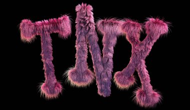 3D render kısaltma Tnx, kısaltma kelime teşekkürler. Komik mektup kabarık, Tüylü metin yazma.