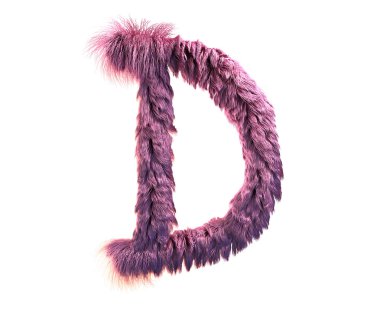 kabarık gerçekçi faux kürk karakter 3D render. Beyaz arka plan üzerinde izole tüylü yazı tipi. 3D saç. Simgesini veya büyük harf D