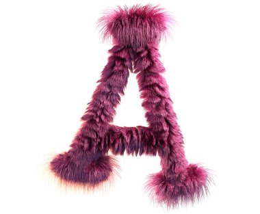 kabarık gerçekçi faux kürk karakter 3D render. Beyaz arka plan üzerinde izole tüylü yazı tipi. 3D saç. Simgesini veya büyük harf A