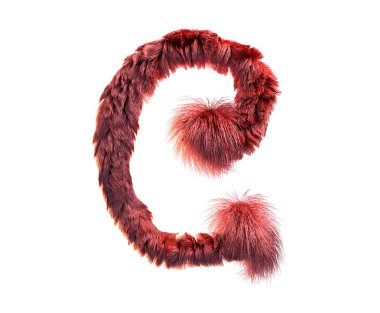 kabarık gerçekçi faux kürk karakter 3D render. Beyaz arka plan üzerinde izole tüylü yazı tipi. 3D saç. Simgesini veya büyük harf C