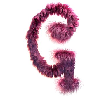 kabarık gerçekçi faux kürk karakter 3D render. Beyaz arka plan üzerinde izole tüylü yazı tipi. 3D saç. Simgesini veya büyük harf G