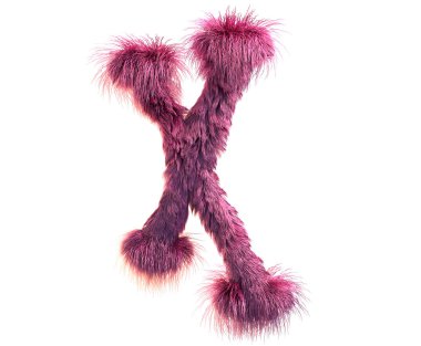 kabarık gerçekçi faux kürk karakter 3D render. Beyaz arka plan üzerinde izole tüylü yazı tipi. 3D saç. Simgesini veya büyük harf X