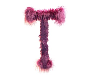 kabarık gerçekçi faux kürk karakter 3D render. Beyaz arka plan üzerinde izole tüylü yazı tipi. 3D saç. Simgesini veya büyük harf T