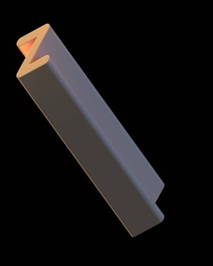 3D metin. Ekstra işleme uzun kalın harf Z Siyah arka plan üzerine izole. Büyük derinlik A'ya eğim ile yazı tipi. Alfabe pop iki çapraz yönde ayarlayın. Yumuşak ışık pürüzsüz parlak yansımalar  