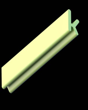 3D metin. Ekstra işleme uzun kalın harf K siyah arka plan üzerine izole. Büyük derinlik A'ya eğim ile yazı tipi. Alfabe pop iki çapraz yönde ayarlayın. Yumuşak ışık pürüzsüz parlak yansımalar  