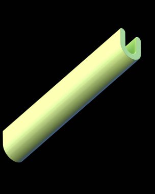 3D metin. Ekstra işleme uzun kalın harf U siyah arka plan üzerine izole. Büyük derinlik A'ya eğim ile yazı tipi. Alfabe pop iki çapraz yönde ayarlayın. Yumuşak ışık pürüzsüz parlak yansımalar  