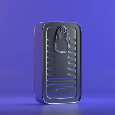 Sardalya konserve işlenmesi. 3D tasarım mockup. Tüm nesneleri ve arka plan bir parlak renkte boyanmış. Tam tek renkli resimde. Toplam mavi renk.