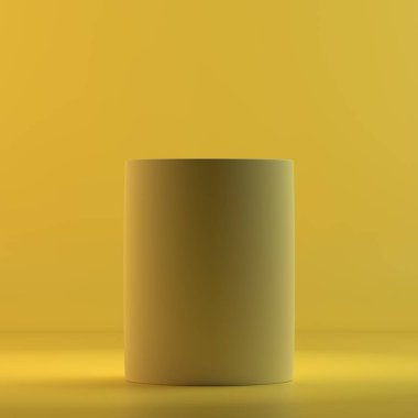 Yuvarlak tüp kutu oluşturma. 3D tasarım mockup. Tüm nesneleri ve arka plan bir parlak renkte boyanmış. Tam tek renkli resimde. Toplam sarı renk.