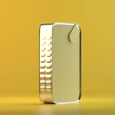 Sardalya konserve işlenmesi. 3D tasarım mockup. Tüm nesneleri ve arka plan bir parlak renkte boyanmış. Tam tek renkli resimde. Toplam sarı renk.