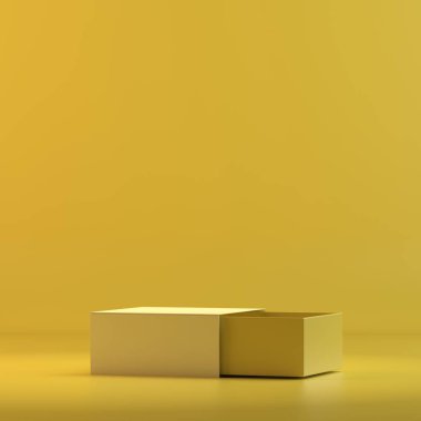 Lokanta kutusunda kapsayıcı işleme. 3D tasarım mockup. Tüm nesneleri ve arka plan bir parlak renkte boyanmış. Tam tek renkli resimde. Toplam sarı renk.