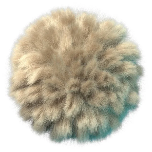 ふわふわボールの レンダリングします ベージュ縮れ毛ポンポン 現実的な光沢のある毛皮の塊と詳細な影 白い背景に分離 — ストック写真