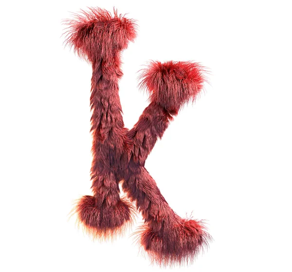 kabarık gerçekçi faux kürk karakter 3D render. Beyaz arka plan üzerinde izole tüylü yazı tipi. 3D saç. Simgesini veya büyük harf K
