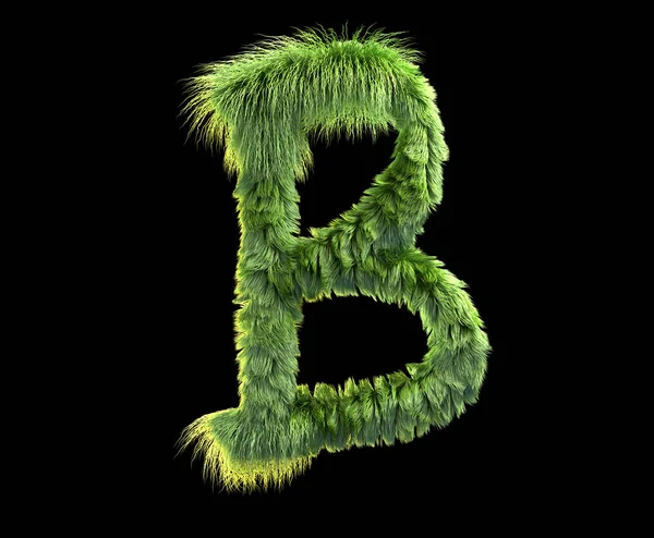 kabarık gerçekçi faux kürk karakter 3D render. Siyah arka plan üzerine izole tüylü yazı tipi. 3D saç. Simgesini veya büyük harf B