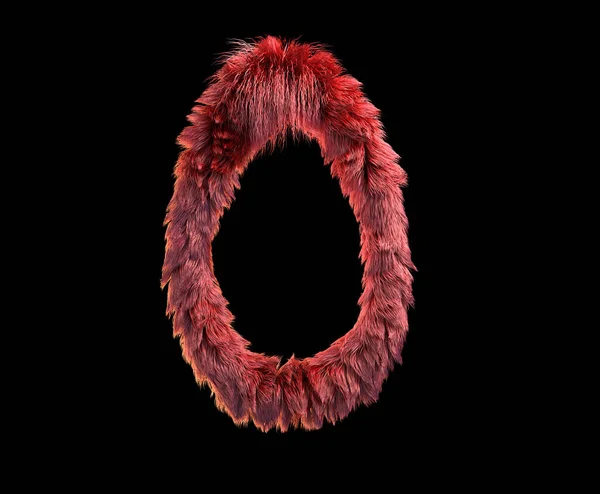 3d rendering of fluffy realistic faux fur character. Furry font isolated on black background. 3d hair. Icon or capital letter O