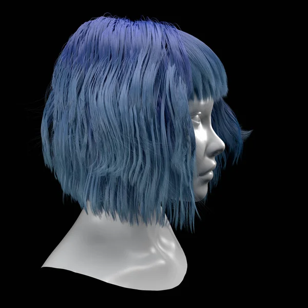 白ヘッド マネキンの レンダリングはウィッグの分離された黒い背景 青い髪で 抽象的なアバター 肖像画美しいサイバー ガール 仮想現実の人工知能ロボット ロボットのクローズ アップ — ストック写真