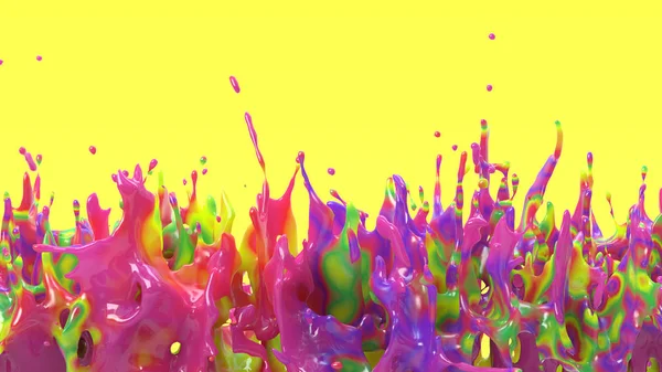 Renderowania Kolorowej Wiele Kolorów Rozproszonych Jednej Kropli Cieczy Streszczenie Farba — Zdjęcie stockowe