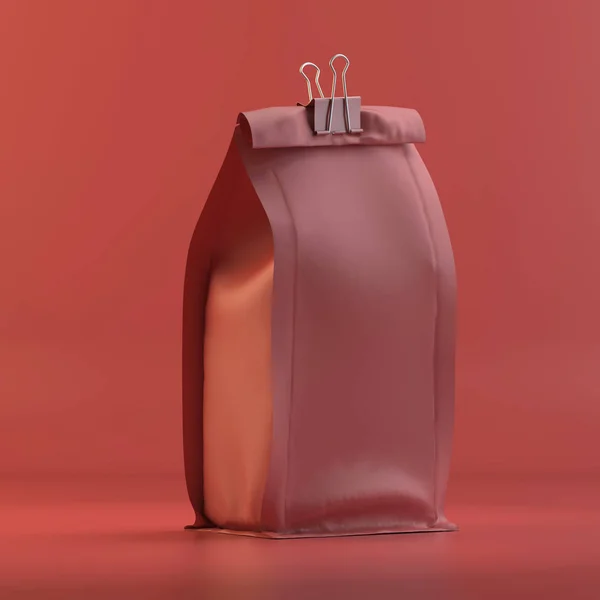 İşleme paketleme kahve. 3D tasarım mockup. Tüm nesneleri ve arka plan bir parlak renkte boyanmış. Tam tek renkli resimde. Toplam kırmızı renk
