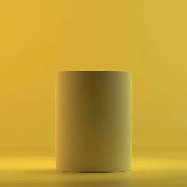 Rendering of round tube box. 3D design mockup. All objects and background painted in one bright colour. Full monochrome illustration. Total yellow color.