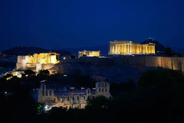 Παρθενώνας Και Θέατρο Του Διονύσου Μετά Ηλιοβασίλεμα — Φωτογραφία Αρχείου