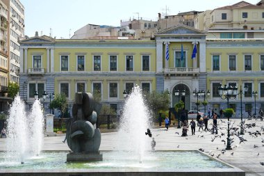 05 OCTOBER 2018, ATHENS, GREECE National Bank of Greece with a fountain in front