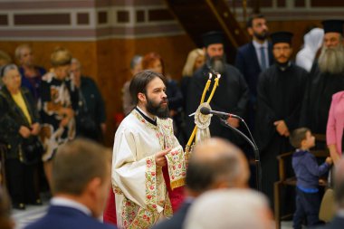 Yunanistan, Atina - 07 Ekim 2018 Büyükşehir Katedrali Atina'nın, Pazar günleri kutsal kitle