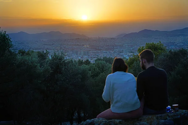 Atene Grecia Ottobre 2018 Ammirare Insieme Tramonto Sulla Città Dopo — Foto Stock