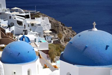Santorini, Kiklad Adaları, Yunanistan kiliselerde güzel manzaralı