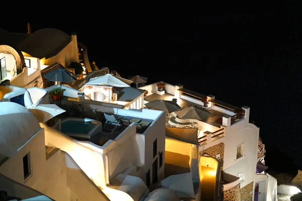 Hermosa Vista Nocturna Oia Santorini Grecia —  Fotos de Stock