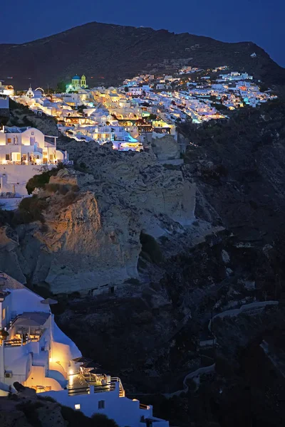 Hermosa Vista Nocturna Oia Santorini Grecia —  Fotos de Stock