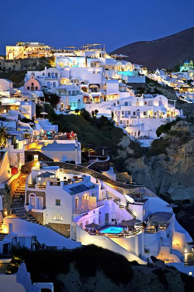 Hermosa Vista Nocturna Oia Santorini Grecia — Foto de Stock