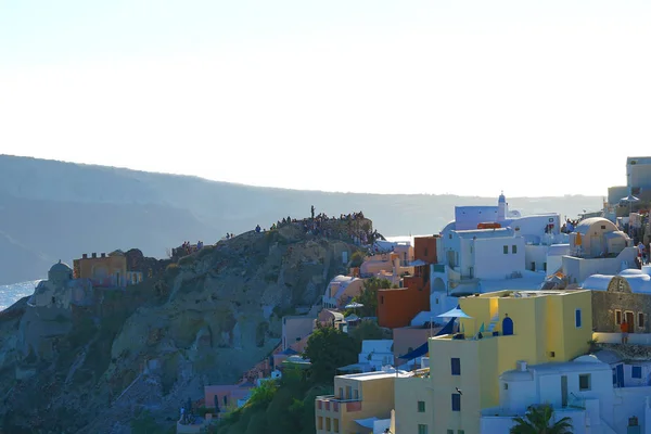 Oia Grecia Septiembre 2018 Turistas Esperando Para Tomar Fotos Puesta —  Fotos de Stock