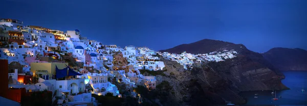 Colorida Vista Panorámica Nocturna Oia Santorini Grecia —  Fotos de Stock