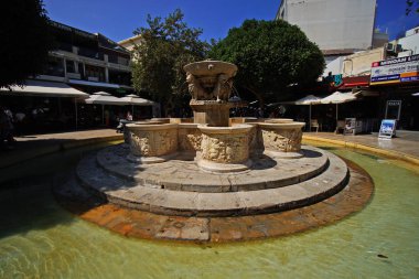 Heraklion, Yunanistan, 25 Eylül 2018, Morosini çeşmesi Iraklio'nun merkezinde yer almaktadır