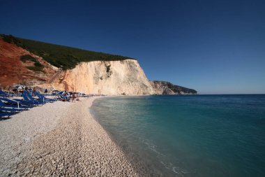 Lefkada, Yunanistan, 16 Temmuz 2018, Porto Katsiki sahili ve denizi manzarası