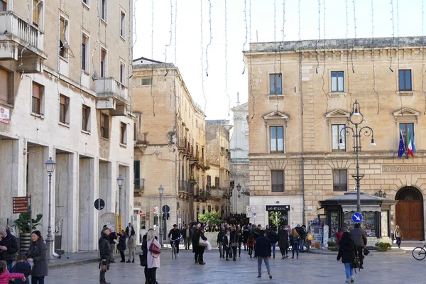 Lecce Italië December 2018 Uitzicht Piazza Sant Oronzo Een Paar — Stockfoto