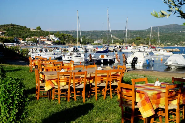 Finikounda Greece July 2018 View Promenade Finikounda South Peloponnese Restaurant — Stock Photo, Image