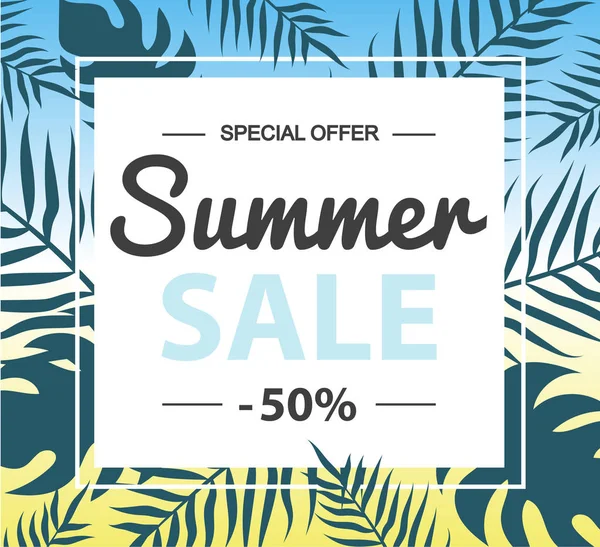 Yaz satışı büyük başlığı. Palm arka plan bırakır. Yaz Satılık.