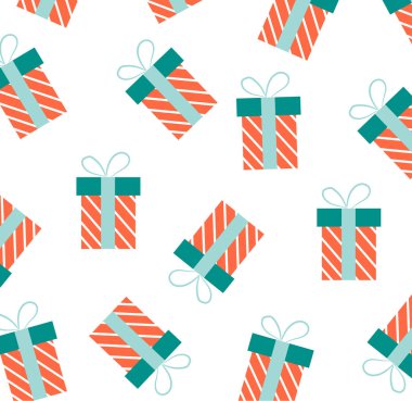 Noel ile vektör desen. Noel düz yatıyordu hediye kutuları ile tasarlayın. Ambalaj Kağıt veya kumaş. Noel ve yeni yıl öğesi, poster tasarımınız için.